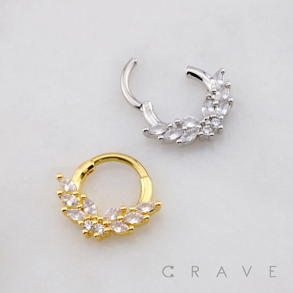 MULTI CZ MARQUISE BUTTERFLY  316L SURGICAL STEEL SEPTUM HINGED SEGMENT RING